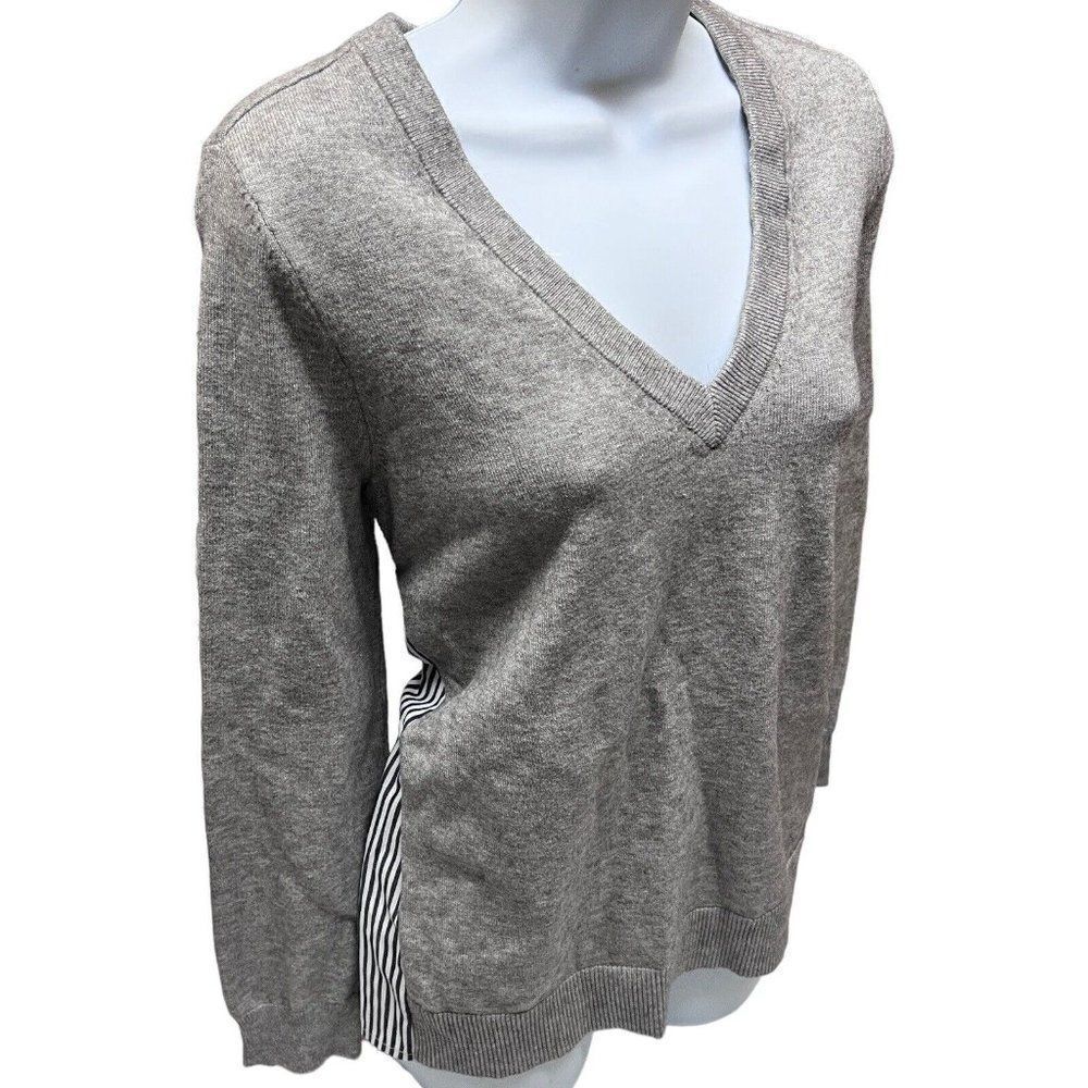 Honey Punch Women’s M Stripe Gray Pullover Sweater V-Neck‎ Nautical Layer Spring